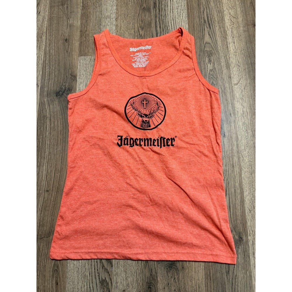 Jägermeister Tank Top, Women's Size Large, Orange Black, Graphic Print